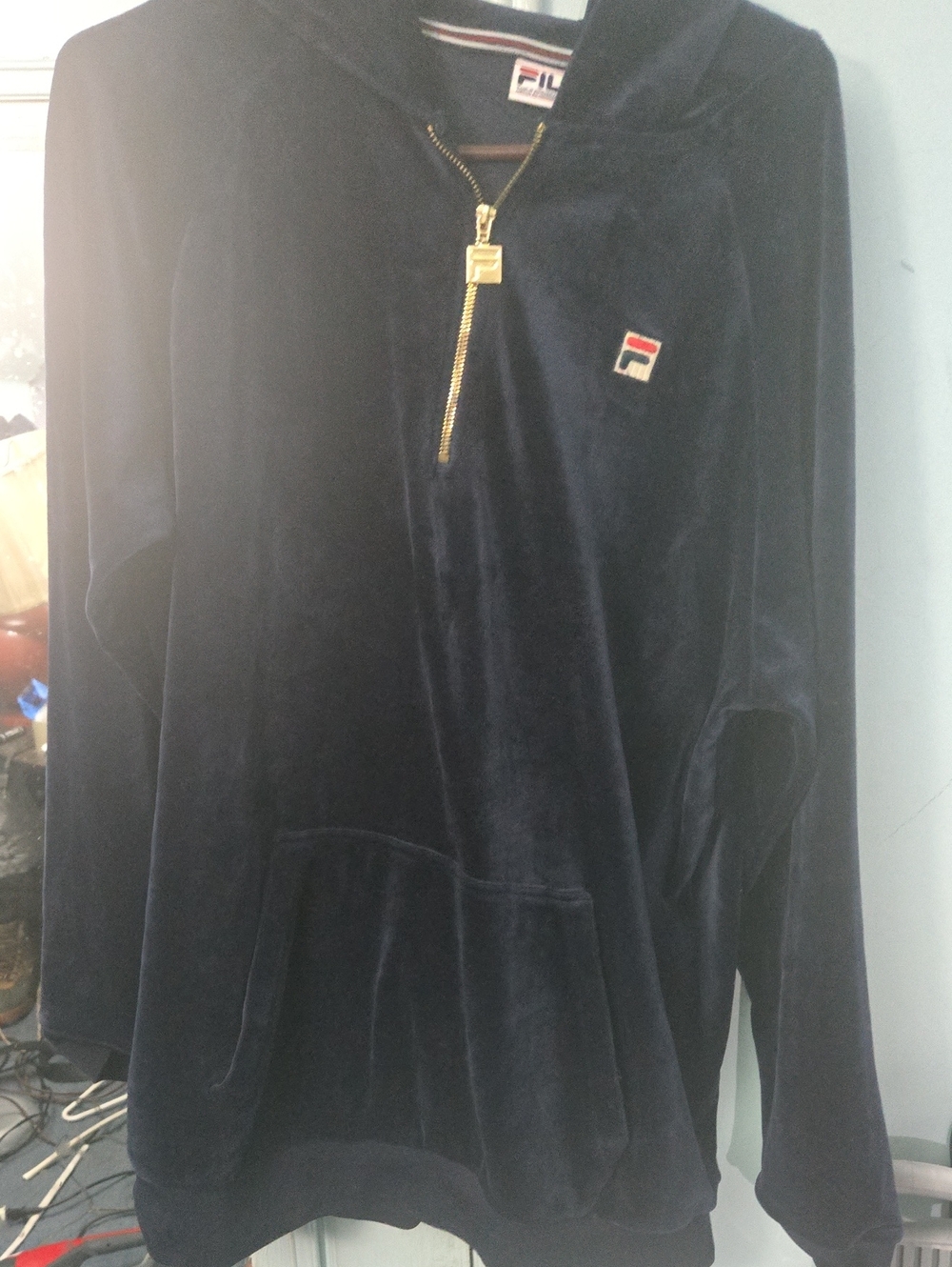 Fila Navy Velour Half-Zip Windbreaker with Gold Zipper